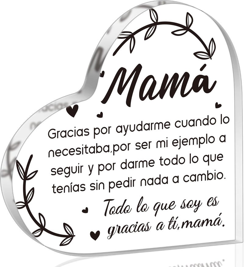 Yopyame Spanish Mom Acrylic Gifts - Regalos para Mamá Heart Acrylic Plaque for Office Deck Decor Ideas Keepsake Paperweight for Mom in Spanish Mother's Day Christmas Gifts for Mamá from Daughter Son - Image 1
